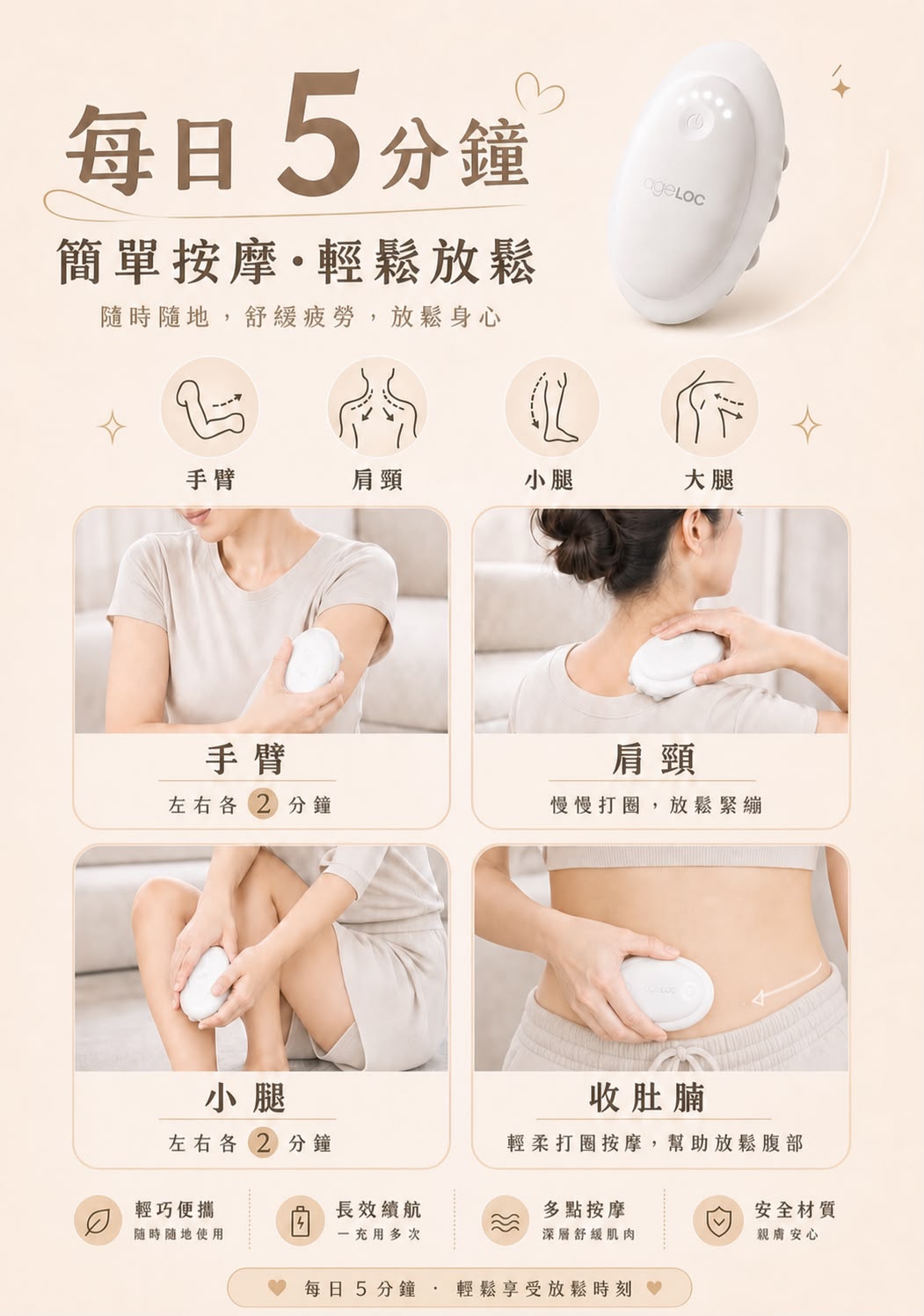 每日5分鐘按摩指南：手臂、肩頸、小腿、收肚腩